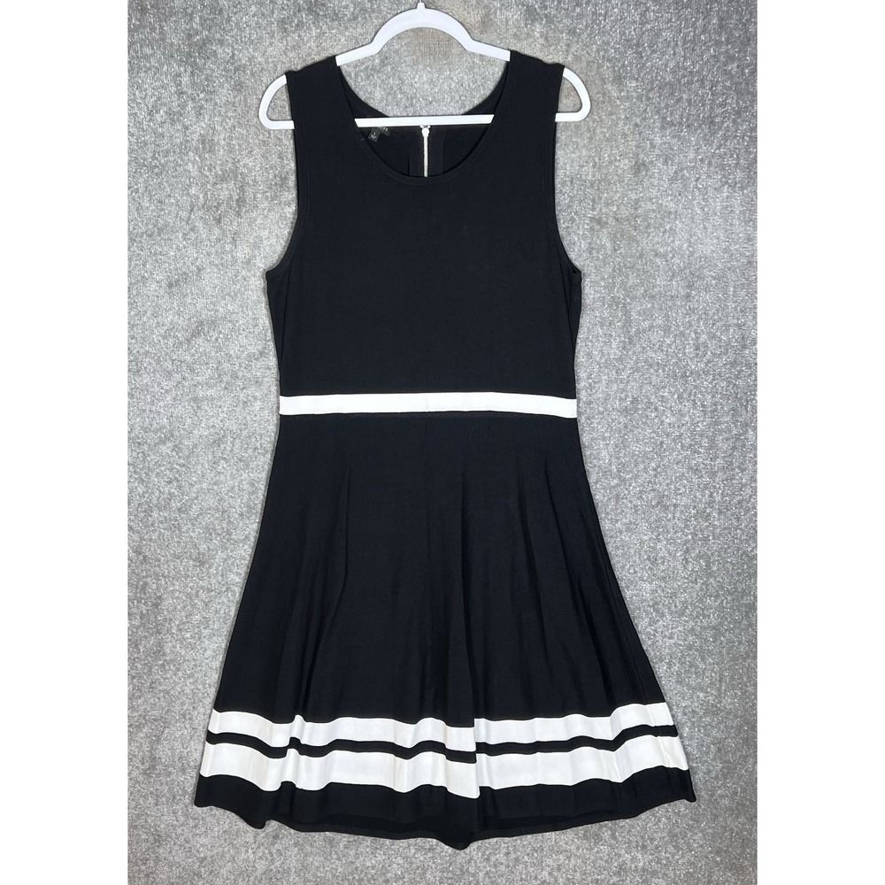 Talbots Sleeveless Knit Midi Dress Womens Size Large Black White Stripe Stretch